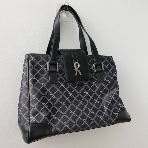 Italian Black Leather Bag Shoulder Tote Canvas Luxury Sac ITALY ROBERTA CAMERINO